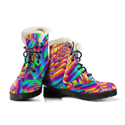 Psychedelic Trippy Pattern Faux Fur Leather Boots-JTAMIGO.COM