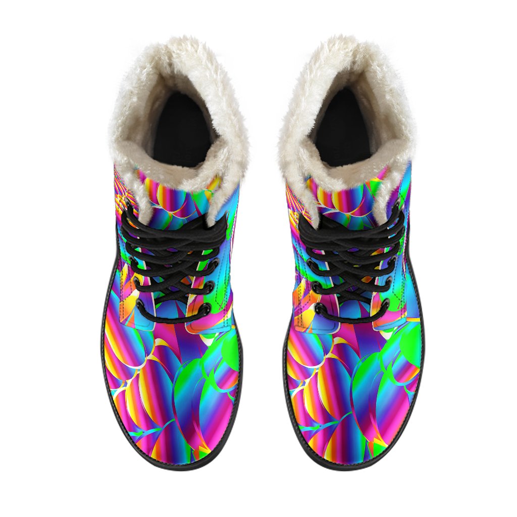 Psychedelic Trippy Pattern Faux Fur Leather Boots-JTAMIGO.COM