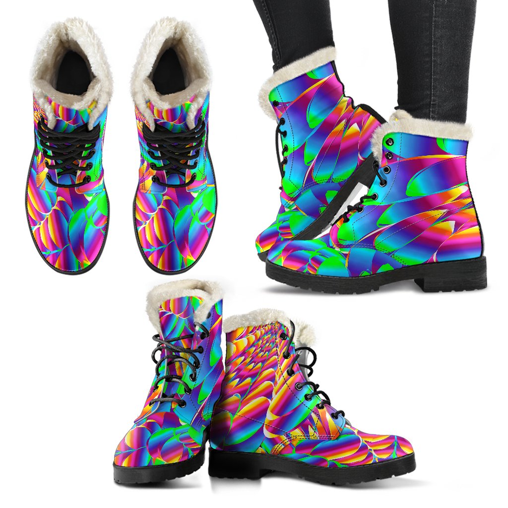 Psychedelic Trippy Pattern Faux Fur Leather Boots-JTAMIGO.COM