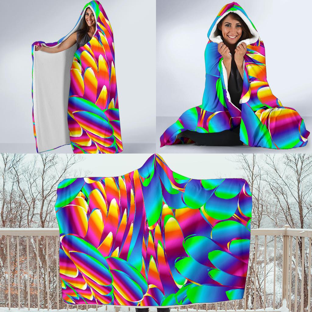 Psychedelic Trippy Pattern Hooded Blanket-JTAMIGO.COM