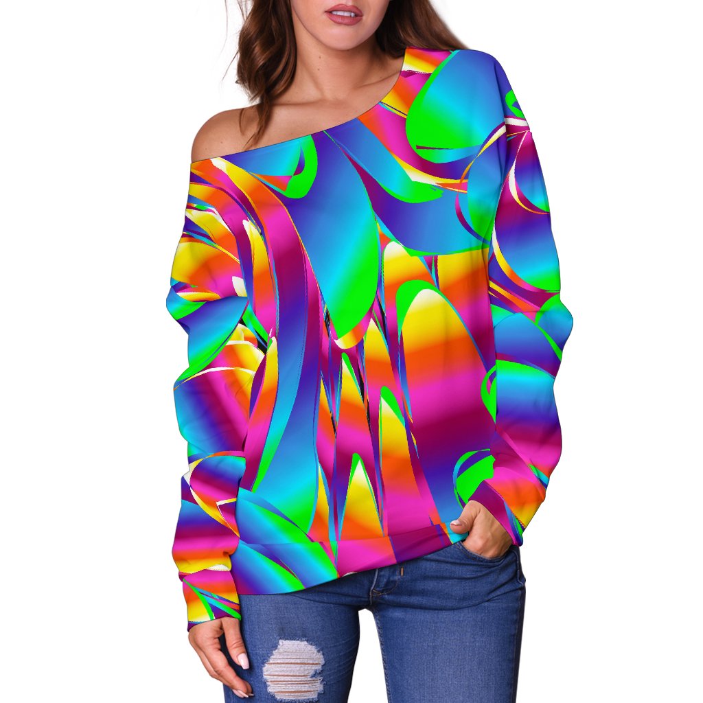 Psychedelic Trippy Pattern Off Shoulder Sweatshirt