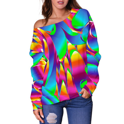 Psychedelic Trippy Pattern Off Shoulder Sweatshirt