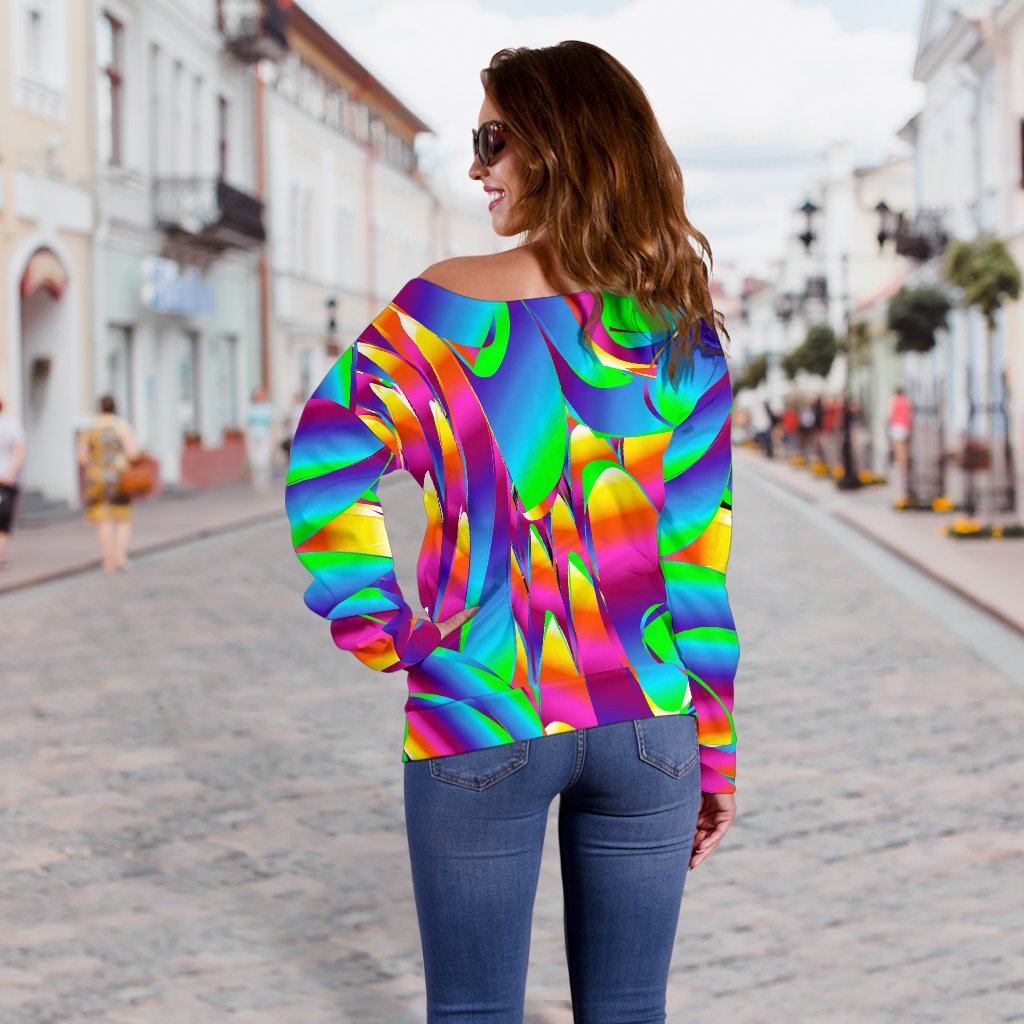 Psychedelic Trippy Pattern Off Shoulder Sweatshirt