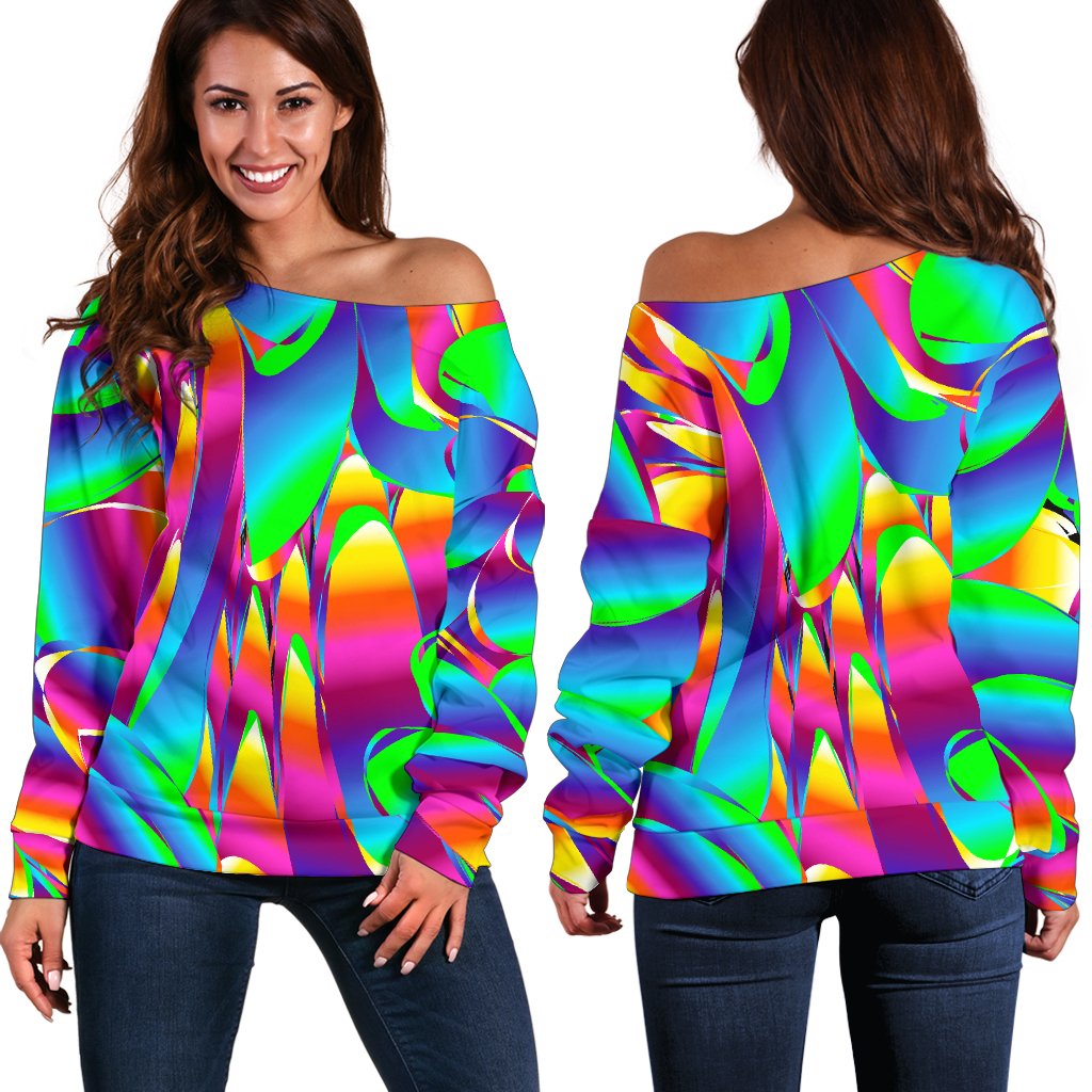 Psychedelic Trippy Pattern Off Shoulder Sweatshirt