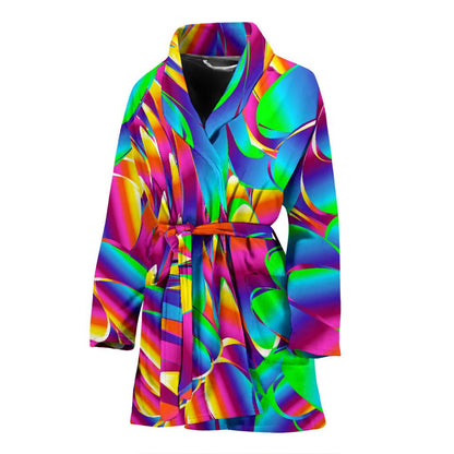 Psychedelic Trippy Pattern Women Bath Robe-JTAMIGO.COM