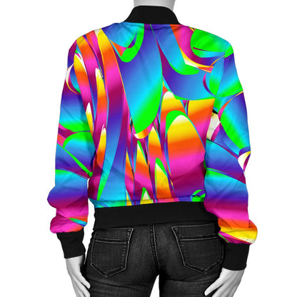 Psychedelic Trippy Pattern Women Casual Bomber Jacket
