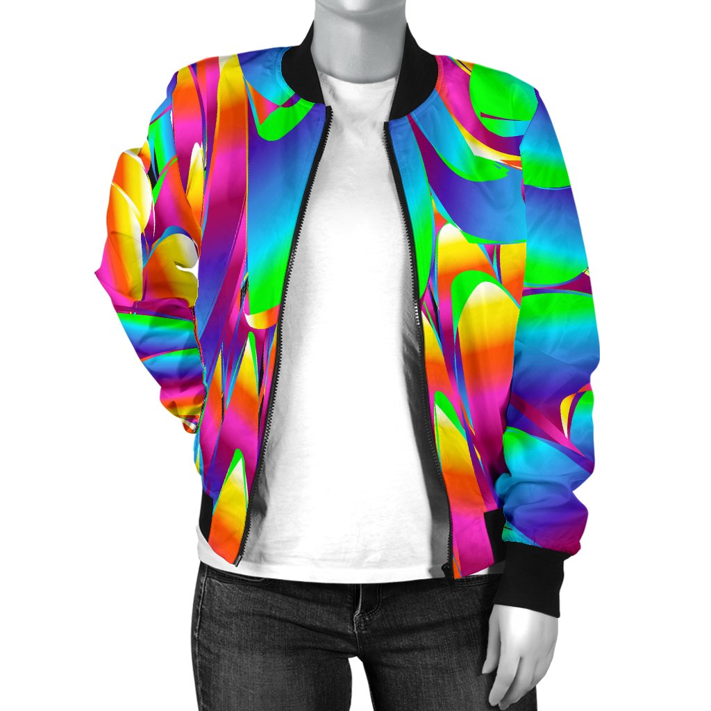 Psychedelic Trippy Pattern Women Casual Bomber Jacket