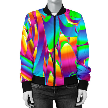 Psychedelic Trippy Pattern Women Casual Bomber Jacket
