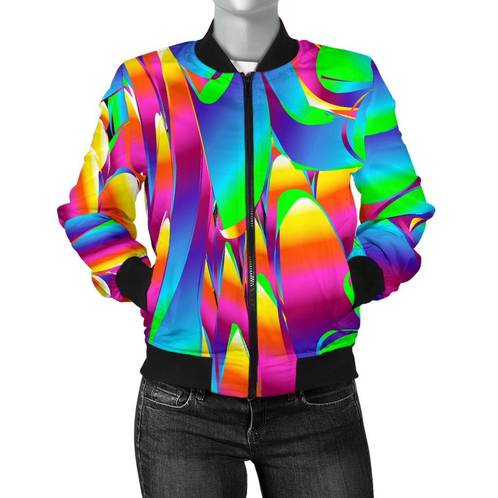 Psychedelic Trippy Pattern Women Casual Bomber Jacket