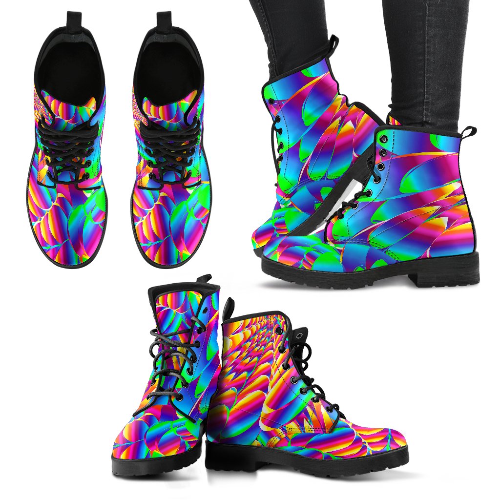Psychedelic Trippy Pattern Women Leather Boots-JTAMIGO.COM