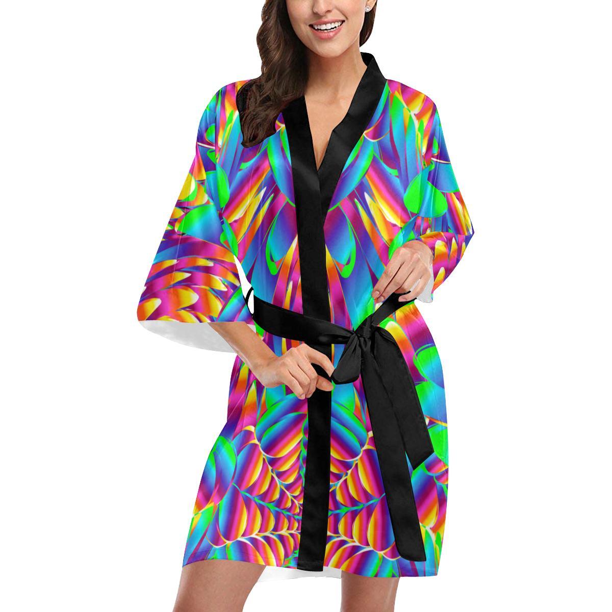 Psychedelic Trippy Pattern Women Short Kimono Robe