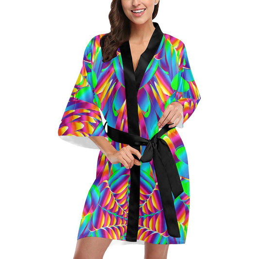 Psychedelic Trippy Pattern Women Short Kimono Robe