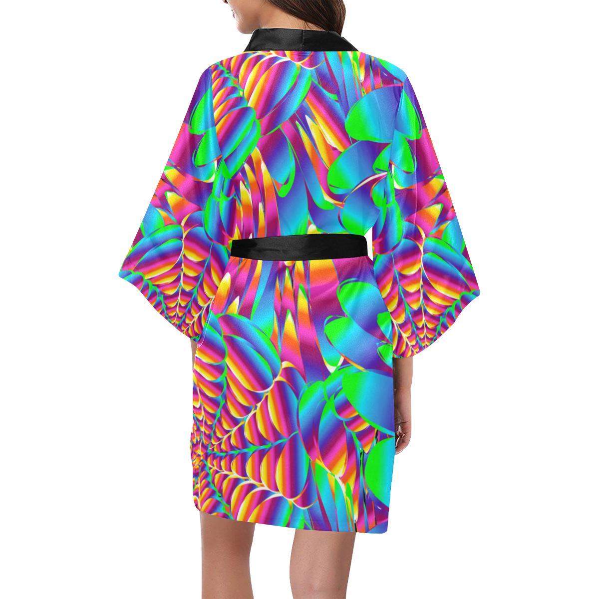 Psychedelic Trippy Pattern Women Short Kimono Robe