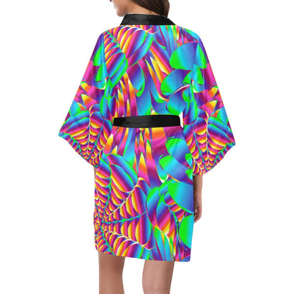 Psychedelic Trippy Pattern Women Short Kimono Robe