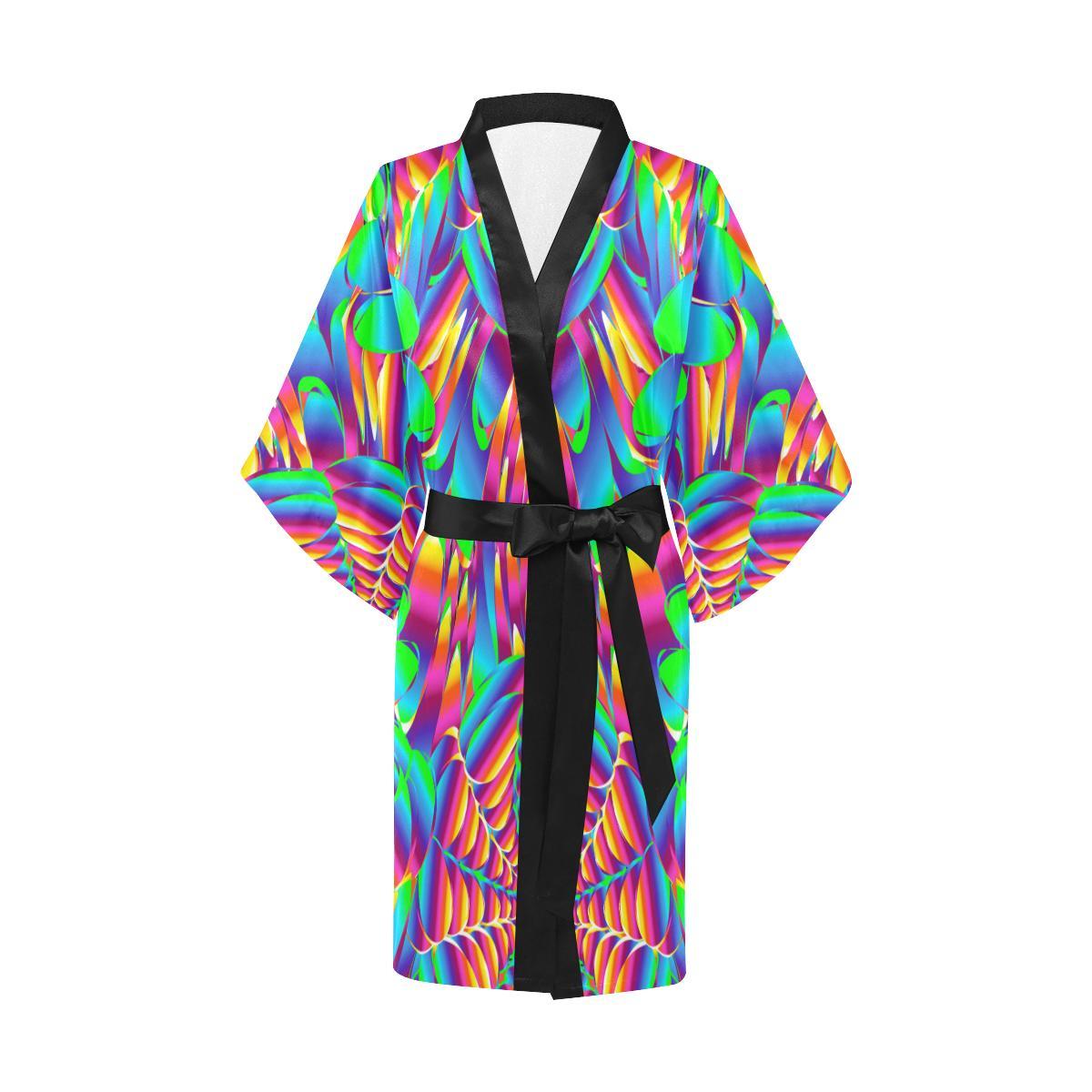 Psychedelic Trippy Pattern Women Short Kimono Robe