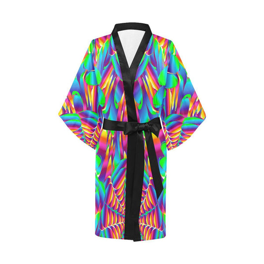 Psychedelic Trippy Pattern Women Short Kimono Robe