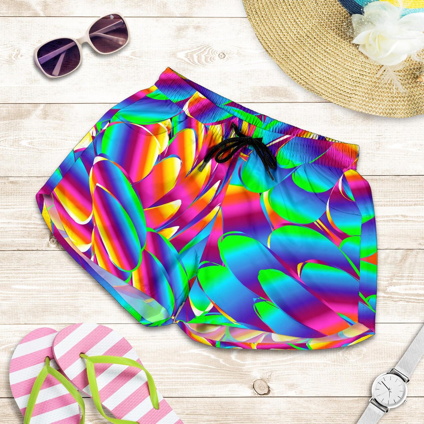 Psychedelic Trippy Pattern Women Shorts-JTAMIGO.COM