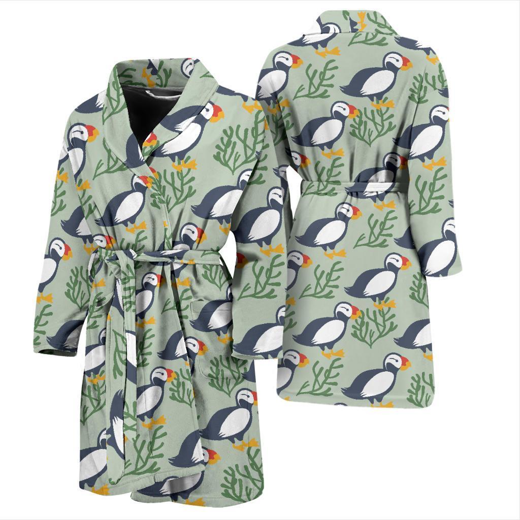 Puffin Pattern Print Design A04 Men Bathrobe-JORJUNE.COM