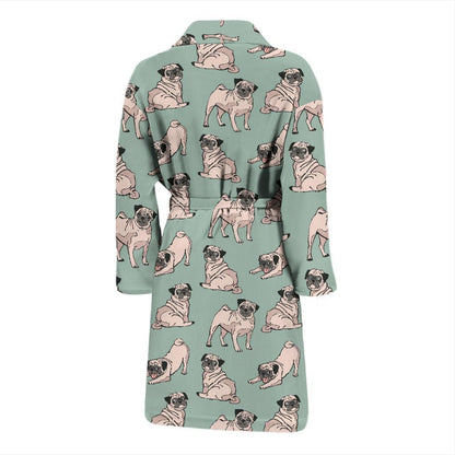 Pug Pattern Print Design A01 Men Bathrobe-JORJUNE.COM
