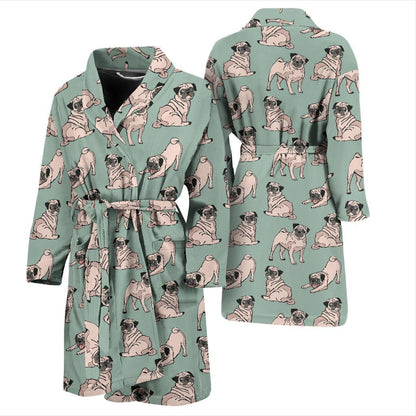 Pug Pattern Print Design A01 Men Bathrobe-JORJUNE.COM