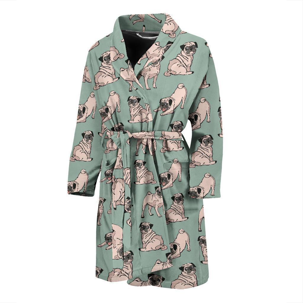 Pug Pattern Print Design A01 Men Bathrobe-JORJUNE.COM
