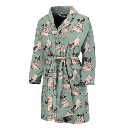 Pug Pattern Print Design A01 Men Bathrobe-JORJUNE.COM