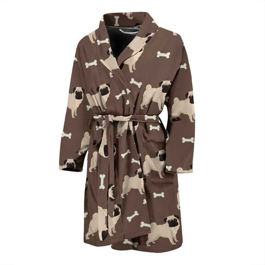 Pug Pattern Print Design A02 Men Bathrobe-JORJUNE.COM