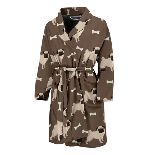 Pug Pattern Print Design A02 Men Bathrobe-JORJUNE.COM