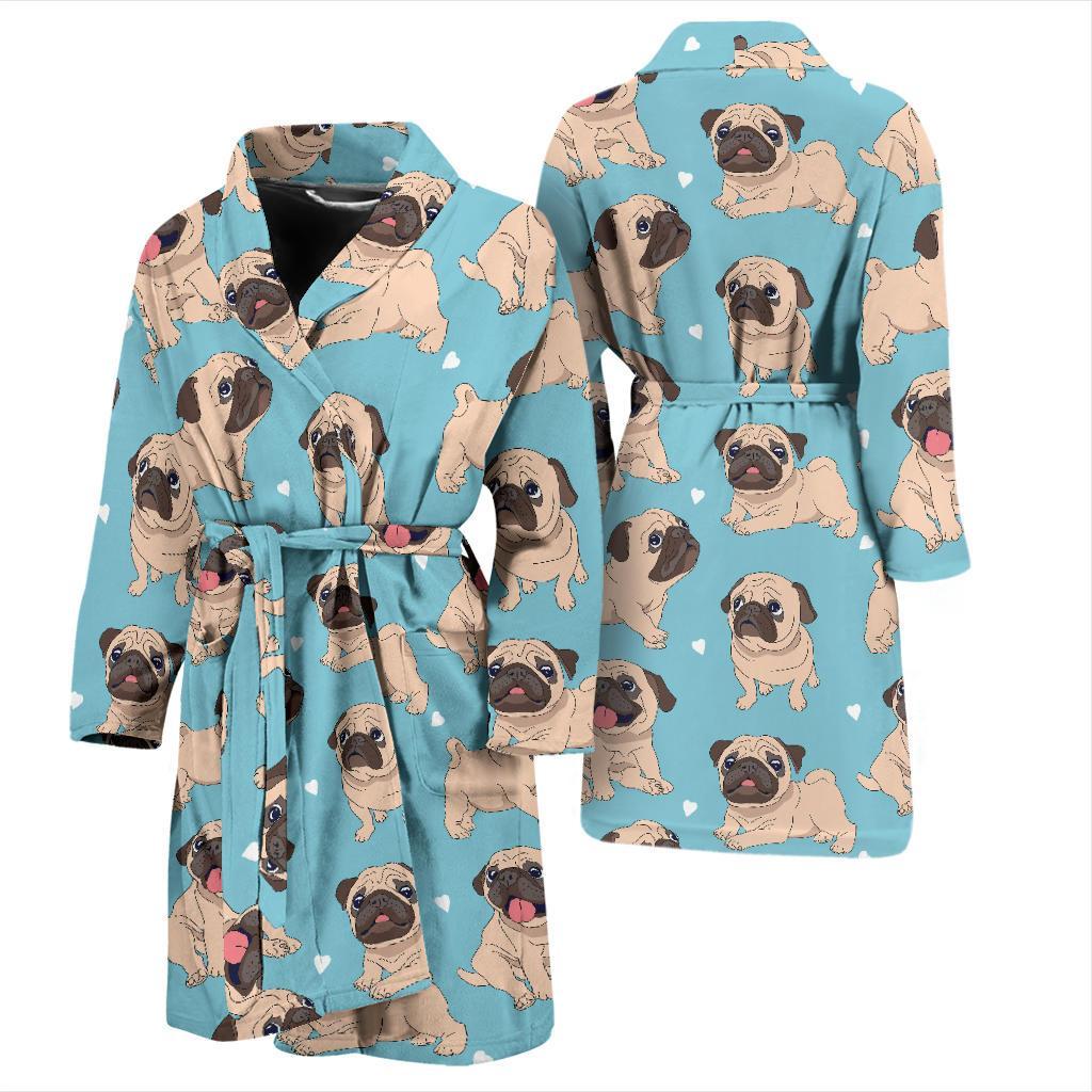 Pug Pattern Print Design A03 Men Bathrobe-JORJUNE.COM