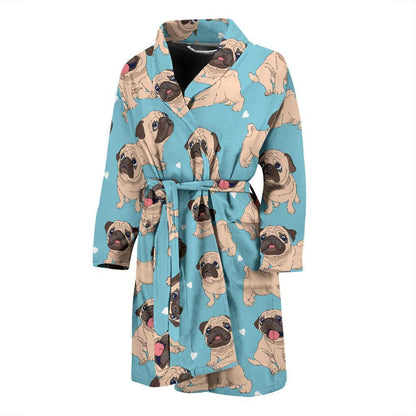 Pug Pattern Print Design A03 Men Bathrobe-JORJUNE.COM