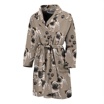 Pug Pattern Print Design A04 Men Bathrobe-JORJUNE.COM