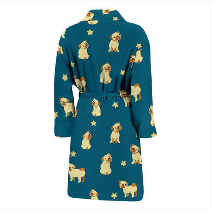 Pug Pattern Print Design A06 Men Bathrobe-JORJUNE.COM