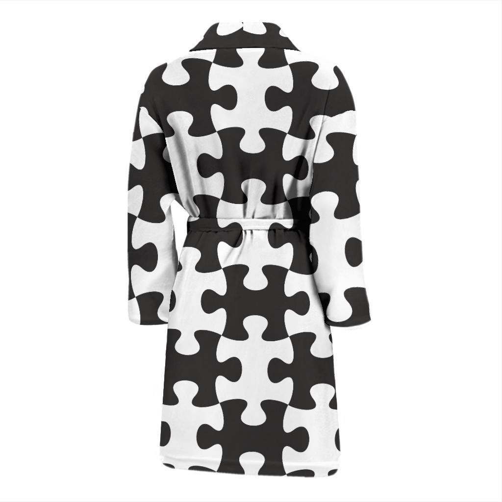 Puzzle Black White Pattern Print Design A02 Men Bathrobe-JORJUNE.COM