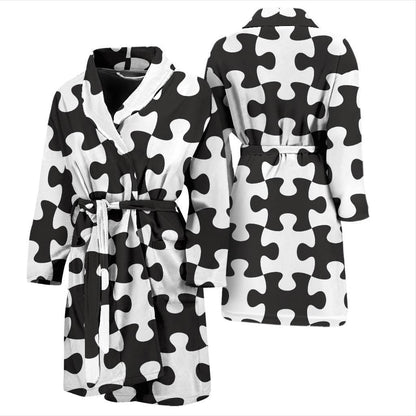 Puzzle Black White Pattern Print Design A02 Men Bathrobe-JORJUNE.COM