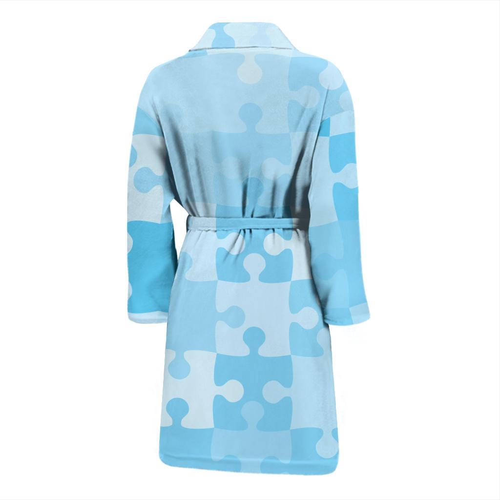 Puzzle Blue Pattern Print Design A04 Men Bathrobe-JORJUNE.COM