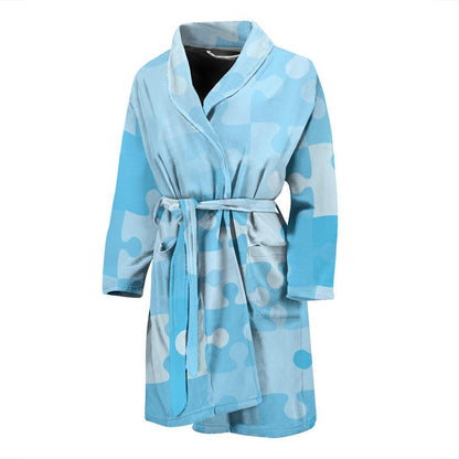 Puzzle Blue Pattern Print Design A04 Men Bathrobe-JORJUNE.COM