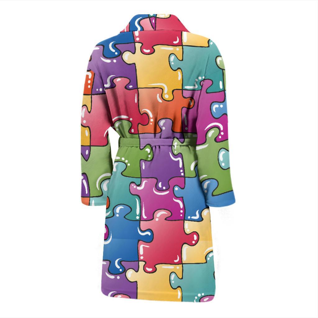 Puzzle Pattern Print Design A05 Men Bathrobe-JORJUNE.COM