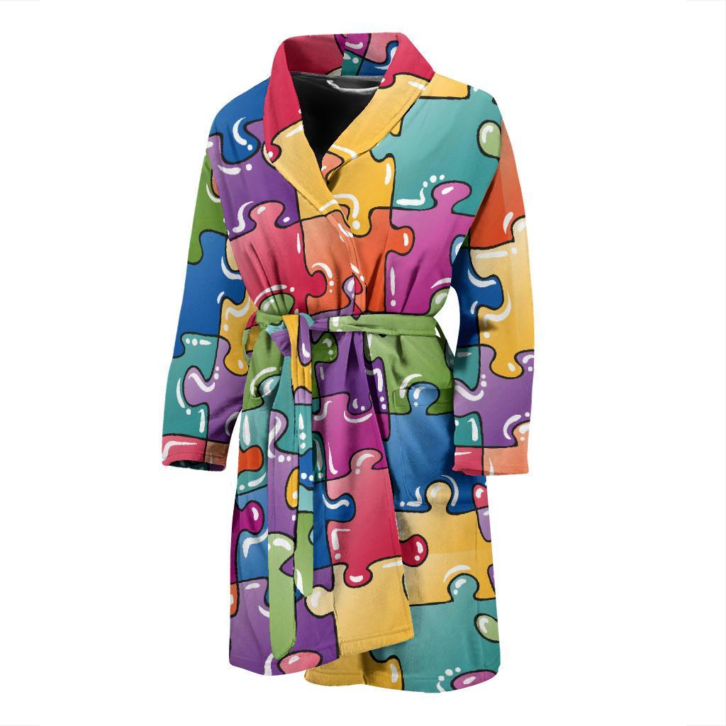 Puzzle Pattern Print Design A05 Men Bathrobe-JORJUNE.COM