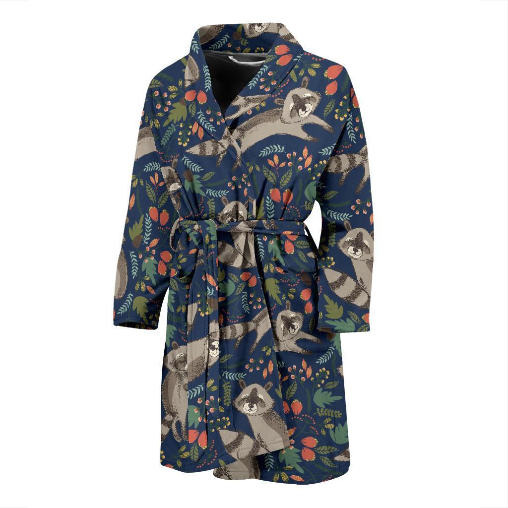 Raccoon Pattern Print Design A02 Men Bathrobe-JORJUNE.COM