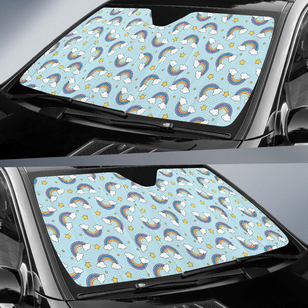 Rainbow Cloud Print Pattern Car Sun Shade For Windshield