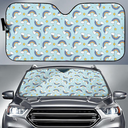 Rainbow Cloud Print Pattern Car Sun Shade For Windshield