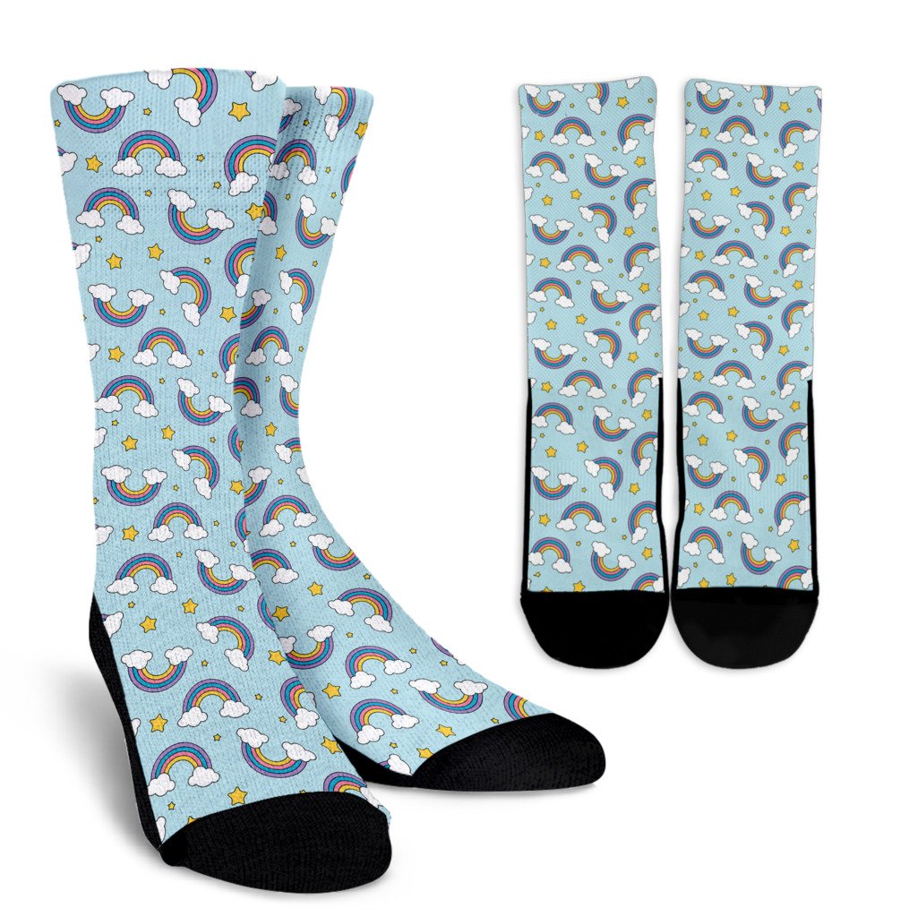 Rainbow Cloud Print Pattern Crew Socks