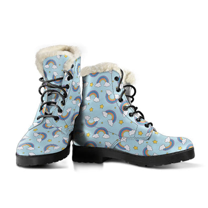 Rainbow Cloud Print Pattern Faux Fur Leather Boots-JTAMIGO.COM