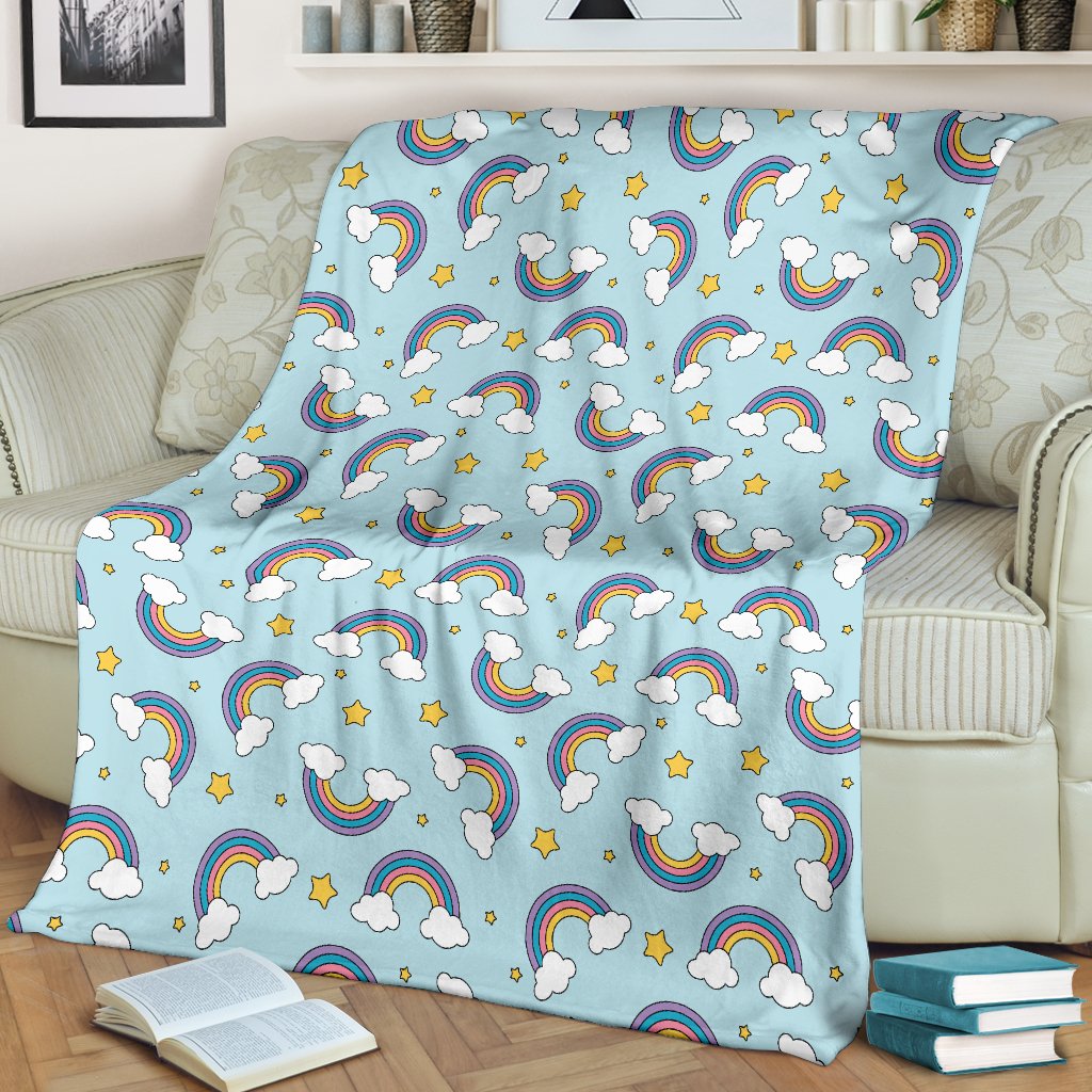Rainbow Cloud Print Pattern Fleece Blanket