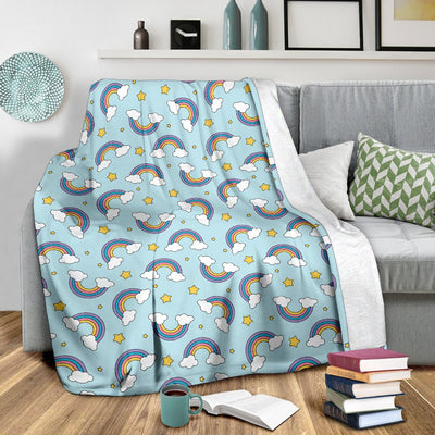 Rainbow Cloud Print Pattern Fleece Blanket
