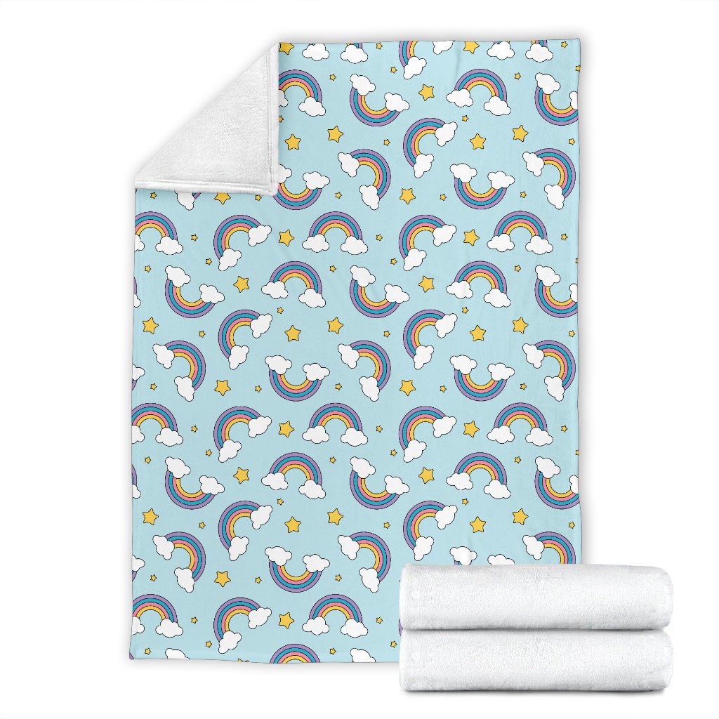Rainbow Cloud Print Pattern Fleece Blanket