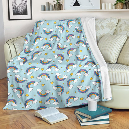 Rainbow Cloud Print Pattern Fleece Blanket