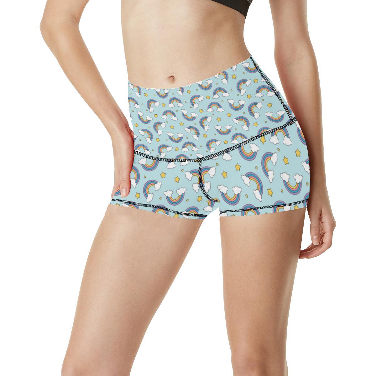 Rainbow Cloud Print Pattern High Waisted Spandex Shorts-JTAMIGO.COM