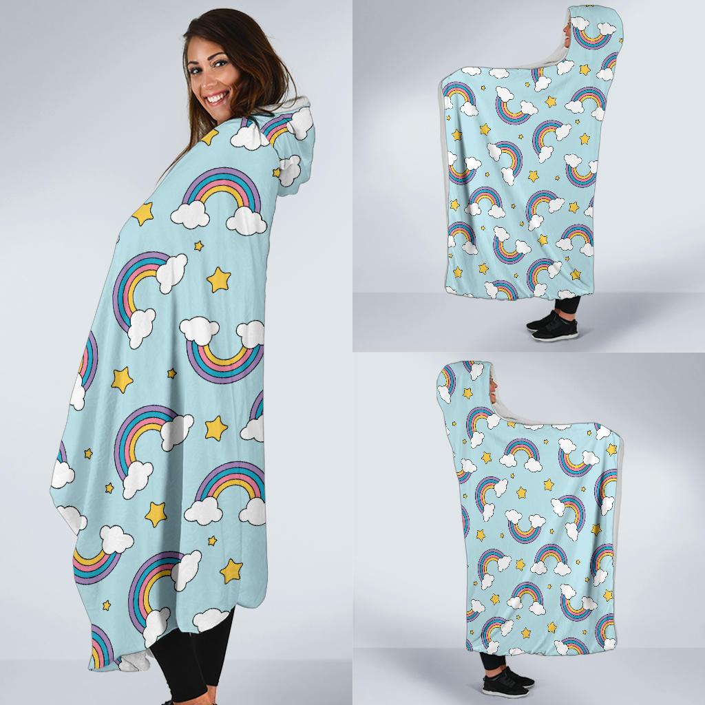 Rainbow Cloud Print Pattern Hooded Blanket-JTAMIGO.COM
