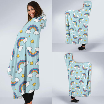 Rainbow Cloud Print Pattern Hooded Blanket-JTAMIGO.COM